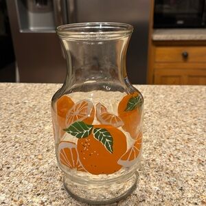 Vintage Anchor Hocking Juice Decanter with Orange Pattern.  Excellent Condition